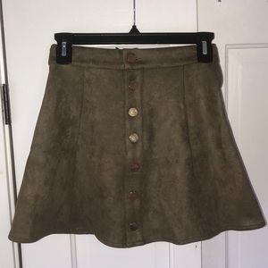 Olive Green Faux Suede Button Closure Mini Skirt